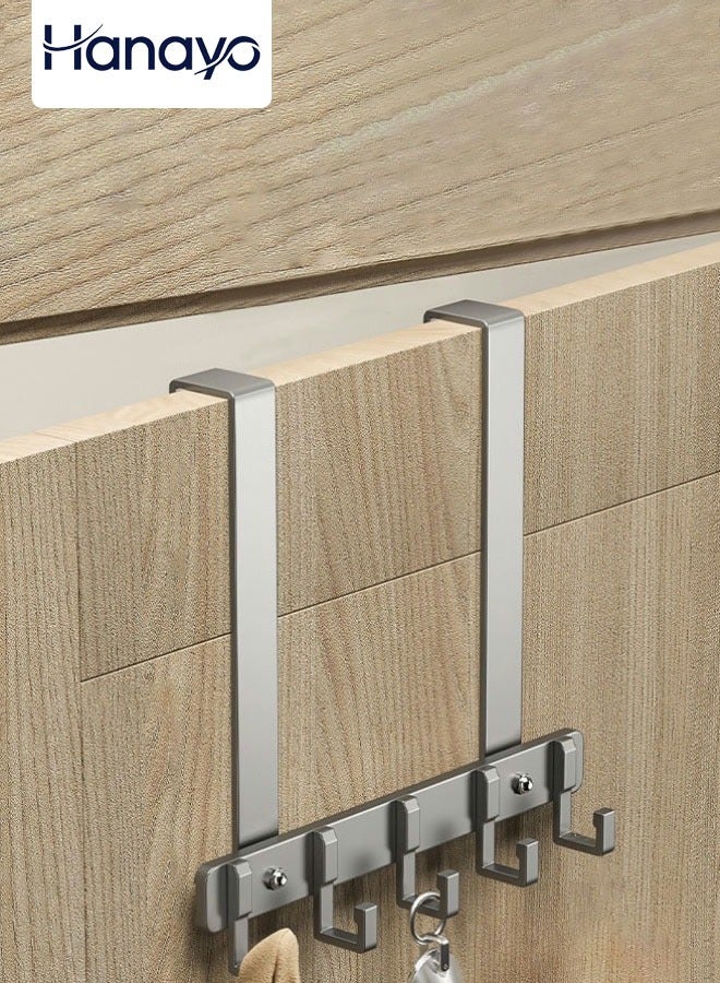 Hanayo Coat Hooks Over the Door Hooks with 5 Hanging Hooks Door Hook for Clothes Towels Hats and Bags Bedroom Storage Hanger Hooks Excellent Load-bearing Capacity Hanger(Grey) - Image 1