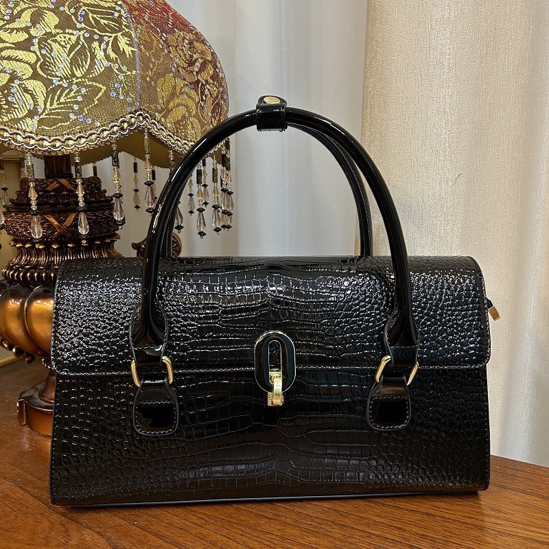 Style Atmospheric Bag Cover Crocodile Pattern Middle-Aged Mother'S Bag Fashionable Texted Personalized Women'S Bag Crossbody Handbag - Image 1