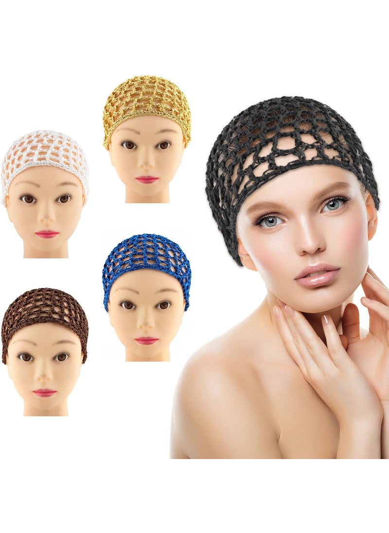 Framendino Framendino, 5 Pack Mesh Crochet Hair Net Rayon Knit Snoods Hat Thick Hairnet Cover Ornament for Night Sleeping Accessories (Blue & Black Khaki Coffee White) 