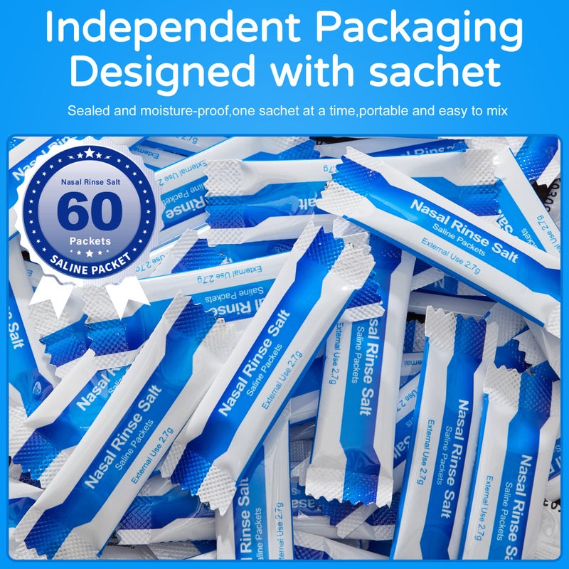 waterpulse عبوات ملح غسل الأنف Waterpulse 60، عبوات ملح فعالة لوعاء غسل الأنف، عبوات ملح غسل الأنف مغلفة بشكل فردي - حل مريح لالتهاب الجيوب الأنفية، الحساسية وتخفيف البرد - Image 3