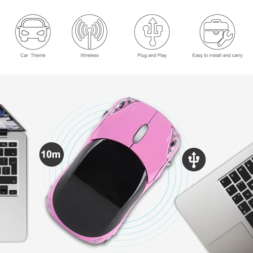 ASHATA 2.4G Car Mouse with USB Reciver 1600DPI Optical Mouse for PC Computer Laptop Tablet, High Cute Mouse for XP//Win7/ME/2000/for OS (Pink) - Image 3
