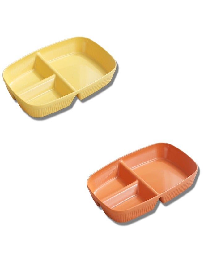 Amillee Wheat Straw Rectangular Divided Plates for Healthy Eating, 3 Sections Dinner Plates for Adults, Kids, Campers, and Portion Control, Microwave and Dishwasher Safe Dish (Pack of 2, Random) - Image 1