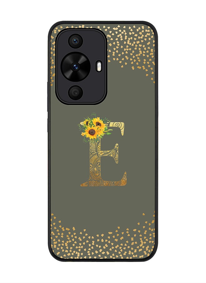 Stylizedd Rugged Black edge case for Huawei nova 12s / Huawei nova 11/ Huawei nova 12 Lite 4G,Custom Monogram Initial Letter Floral Alphabet - E (Olive Green)  - Image 1