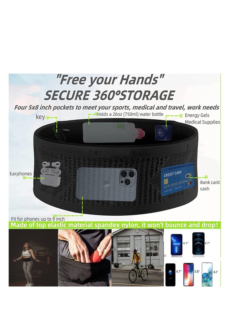 Excefore - Running Belt, Running Funny Pack for Phone, Moisture Wicking Storage Belt Bag for Walking Travel Sports Hiking Workout Women Men 4 Large Security Pockets - Image 1