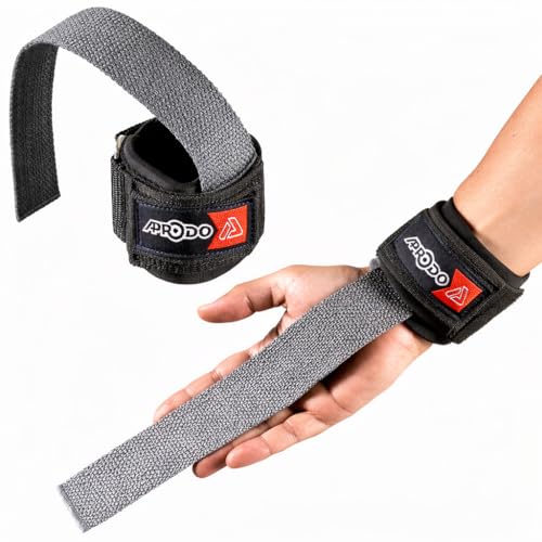 Aprodo Power Weight Lifting Bar Straps With Wrist Support Wraps, Gym Workout, Bodybuilding, Powerlifting, Strength Training For Men & Women (GREY AND BLACK) - Image 1