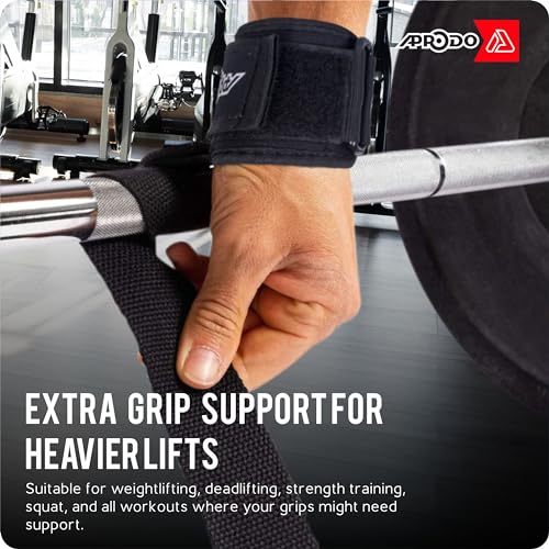 Aprodo Power Weight Lifting Bar Straps With Wrist Support Wraps, Gym Workout, Bodybuilding, Powerlifting, Strength Training For Men & Women (GREY AND BLACK) - Image 2