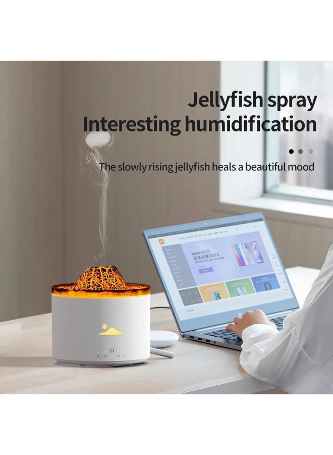 Volcano Aroma Diffuser & Cool Mist Humidifier with LED Flame Night Light, Jellyfish Mist Effect, USB Essential Oil Diffuser, Ultrasonic Air Humidifier, 1H/3H/5H Timer for Bedroom, Office & Home, 300ML - Image 5