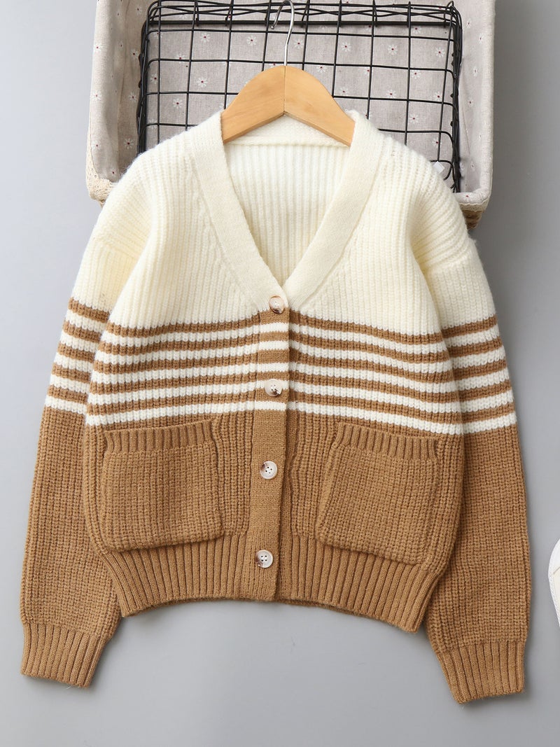 0326 Striped Color Block Cashmere Boys' Sweater Cardigan For Older Children, Children'S Sweater Children'S Clothing - Image 2
