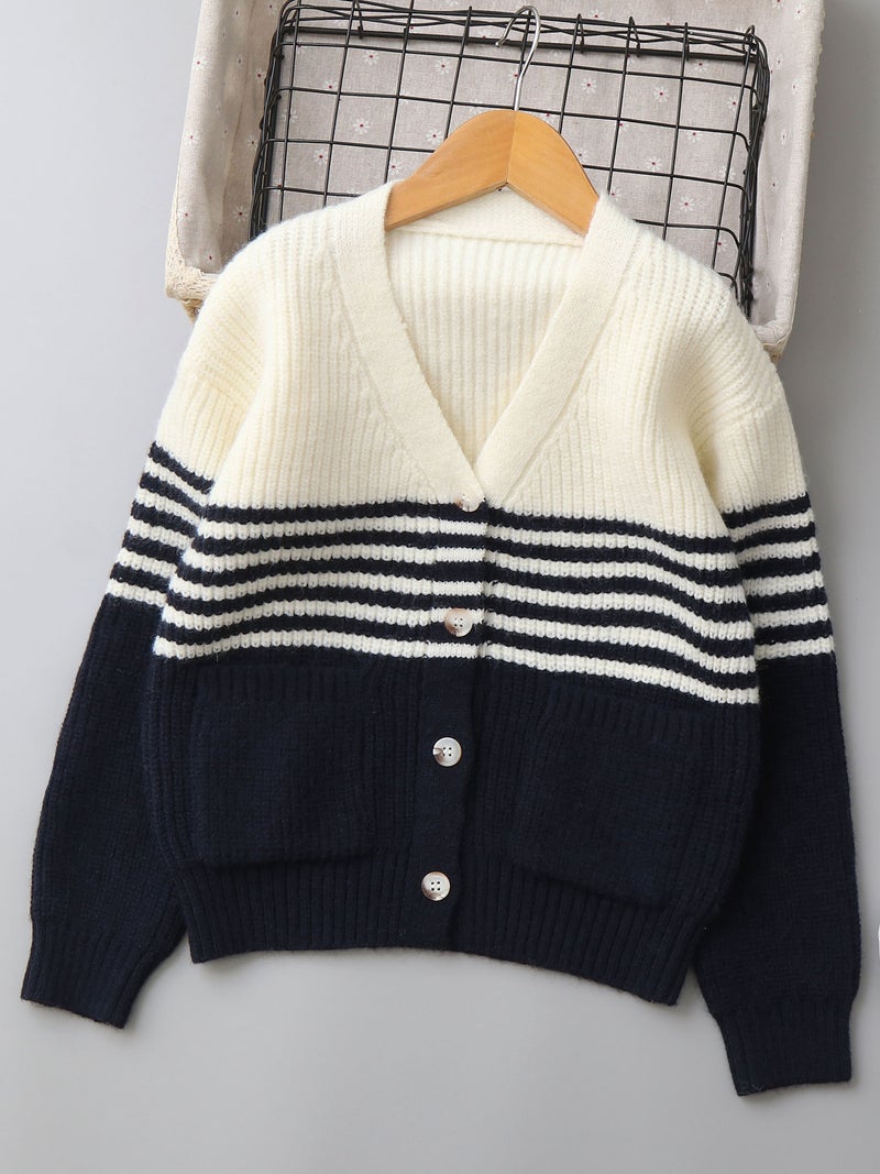 0326 Striped Color Block Cashmere Boys' Sweater Cardigan For Older Children, Children'S Sweater Children'S Clothing - Image 5