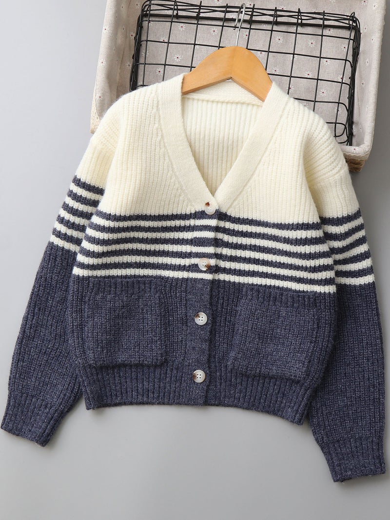 0326 Striped Color Block Cashmere Boys' Sweater Cardigan For Older Children, Children'S Sweater Children'S Clothing - Image 4