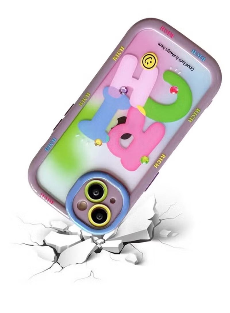 iPhone 14 Plus Case Cover Lovely Halo Dyed Pink Green RICH with Adjustable Strap Chain Crossbody Lanyard for Women Girly, Soft TPU Full Protective Protector Accessories Back Cover for iPhone 14 Plus - Image 3