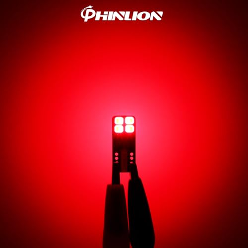 PHINLION Miniature T10 168 194 Red LED Bulbs, Super Bright 8-SMD Wedge 12961 2825 Automobile Lights for Car Interior Dome Map Door Courtesy License Plate Tail Lights, Pack of 4 - Image 5