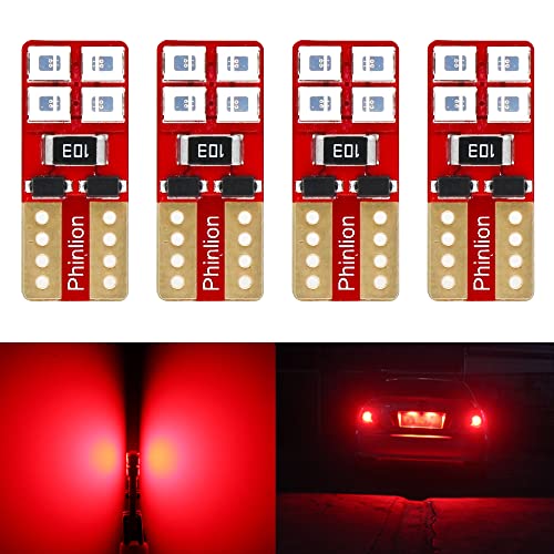 PHINLION Miniature T10 168 194 Red LED Bulbs, Super Bright 8-SMD Wedge 12961 2825 Automobile Lights for Car Interior Dome Map Door Courtesy License Plate Tail Lights, Pack of 4 - Image 1