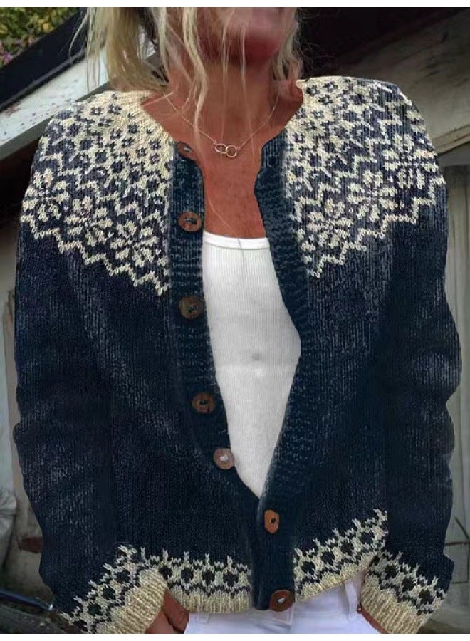 Independent Site Women's Clothing Hot Ethnic Style Jacquard Sweater Knitwear Long-sleeve Cardigan Sweater Coat