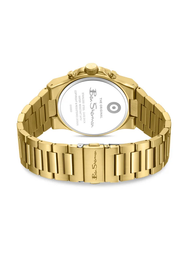 بين شيرمان Manchester  Gold Dial Gold Stainless Steel Bracelet Chronograph Watch for Men, 43mm