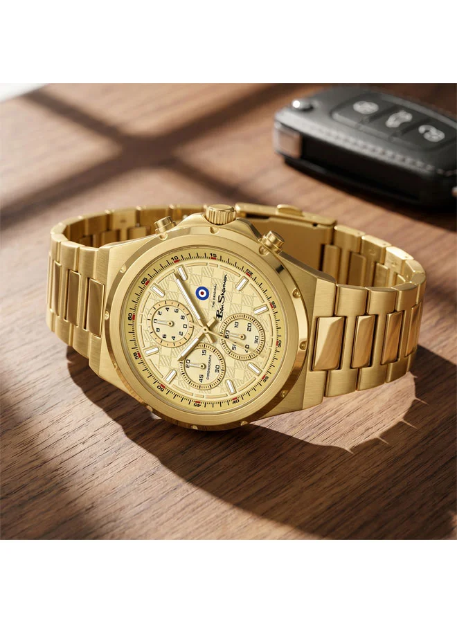 Ben Sherman Gold Manchester  Gold Dial Gold Stainless Steel Bracelet Chronograph Watch for Men, 43mm for Men | Best Price UAE
