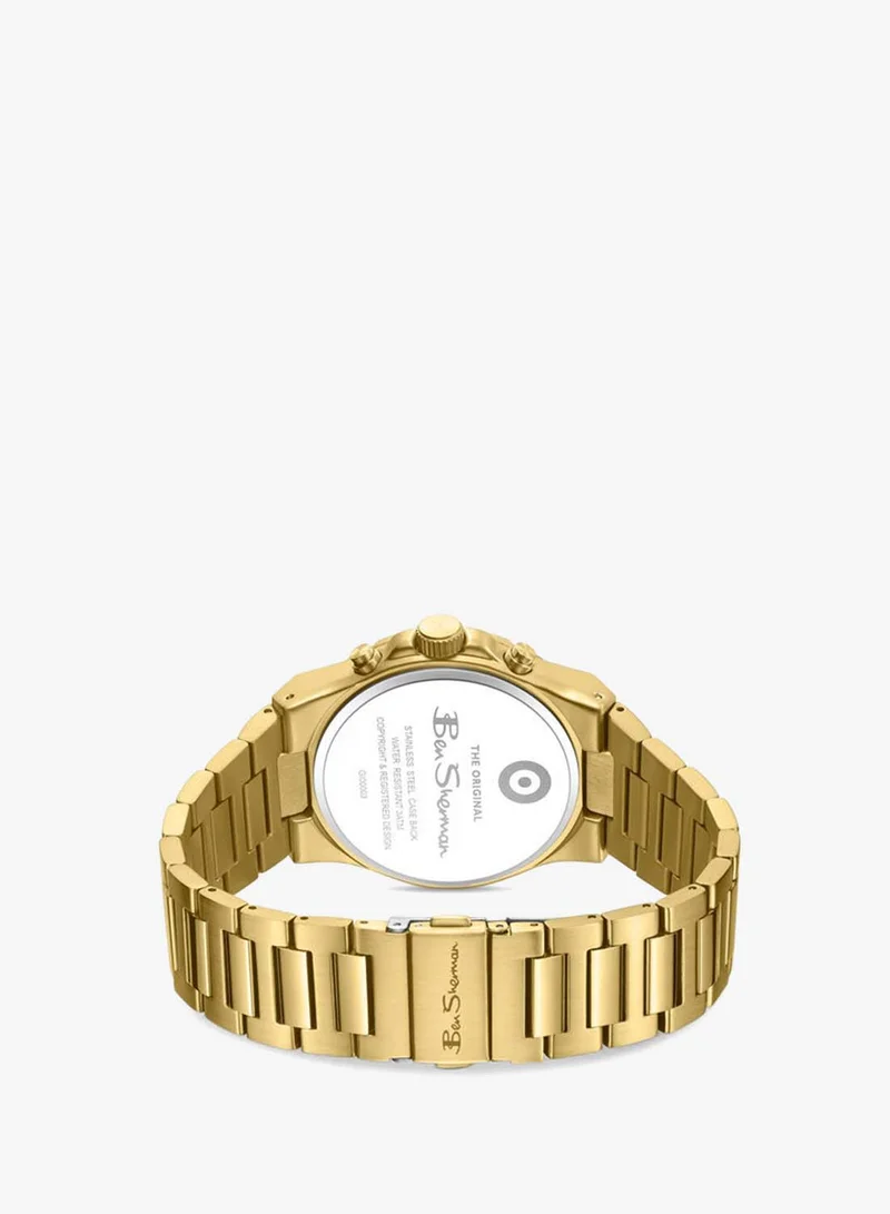 بين شيرمان Manchester  Gold Dial Gold Stainless Steel Bracelet Chronograph Watch for Men, 43mm