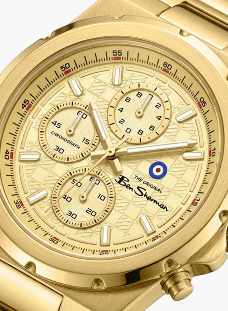 Ben Sherman Gold Manchester  Gold Dial Gold Stainless Steel Bracelet Chronograph Watch for Men, 43mm for Men | Best Price UAE