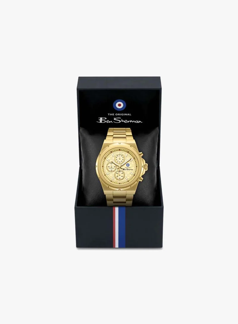 Ben Sherman Gold Manchester  Gold Dial Gold Stainless Steel Bracelet Chronograph Watch for Men, 43mm for Men | Best Price UAE