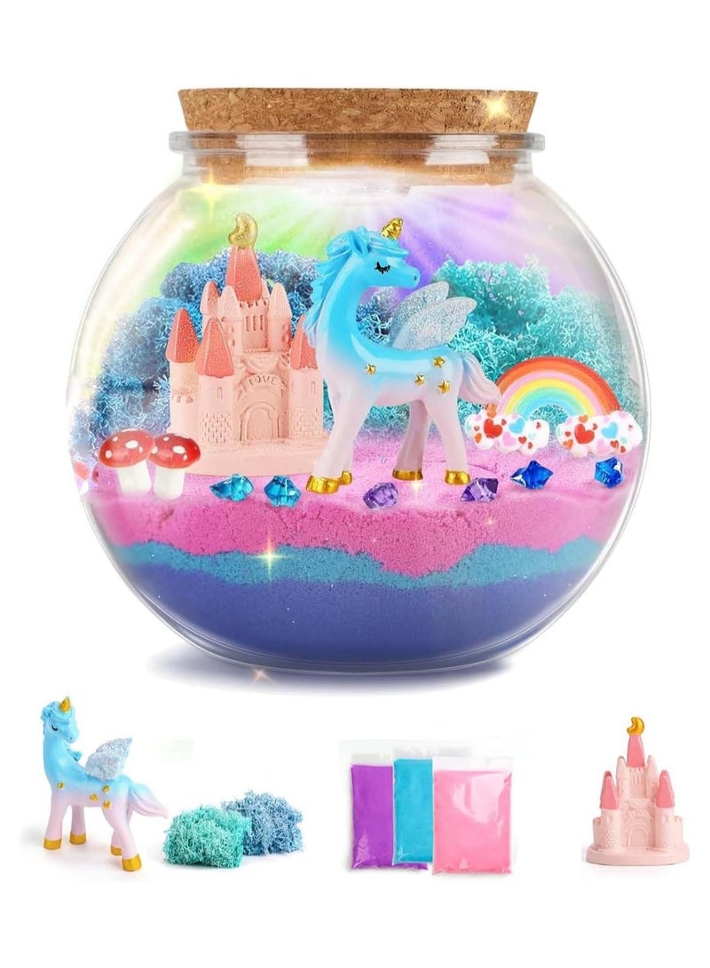 Unicorn Terrarium Craft Kit for Kids Gifts for Girls Night Light Up Terrarium Kit DIY Unicorn Birthday Gift Toys for Girls Ages 4 5 6 7 8-12 Year Old Unicorn Art Craft Kit with Remote - Image 1