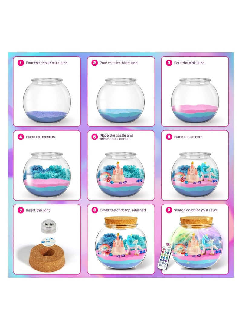 Unicorn Terrarium Craft Kit for Kids Gifts for Girls Night Light Up Terrarium Kit DIY Unicorn Birthday Gift Toys for Girls Ages 4 5 6 7 8-12 Year Old Unicorn Art Craft Kit with Remote - Image 4