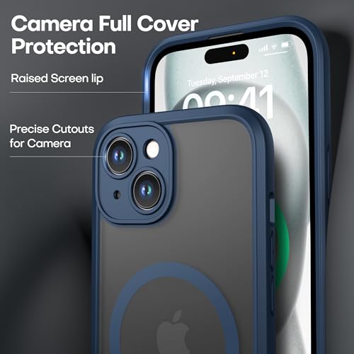 ImpactStrong Magnetic Guard Designed for iPhone 15 Case [Camera Protection] [Military Grade Drop Tested] [Compatible with MagSafe] Slim Translucent Matte Phone Case (6.1") - Navy Blue - Image 3