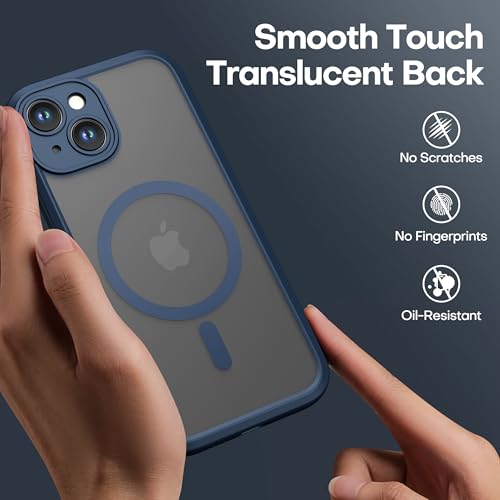 ImpactStrong Magnetic Guard Designed for iPhone 15 Case [Camera Protection] [Military Grade Drop Tested] [Compatible with MagSafe] Slim Translucent Matte Phone Case (6.1") - Navy Blue - Image 4