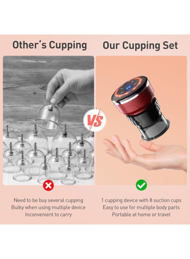 YOUWE7 Smart Cupping Therapy Set - Cellulite Massager with 8 Massage Cups, Portable Electric Device for Enhanced Blood Circulation, Reduced Cellulite, and Muscle Soreness Relief（Red） - Image 2