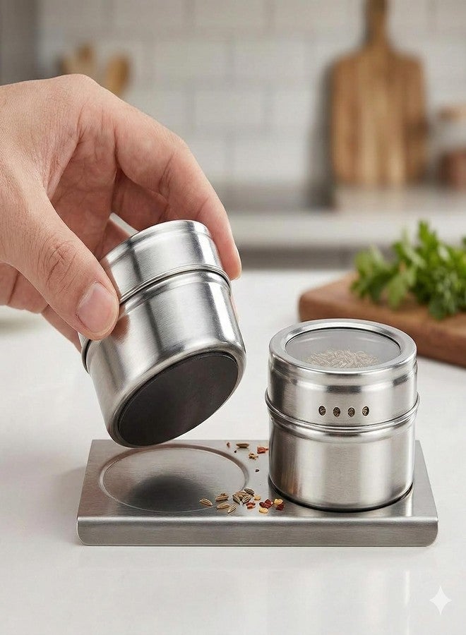 VEDHAK 2 Pcs Magnetic Spice Tins Stainless Steel 430 – Clear Top Lid with Sift & Pour Shaker | Strong Magnetic Spice Jars for Refrigerator, Kitchen Organizer, Masala Storage Container - Image 2
