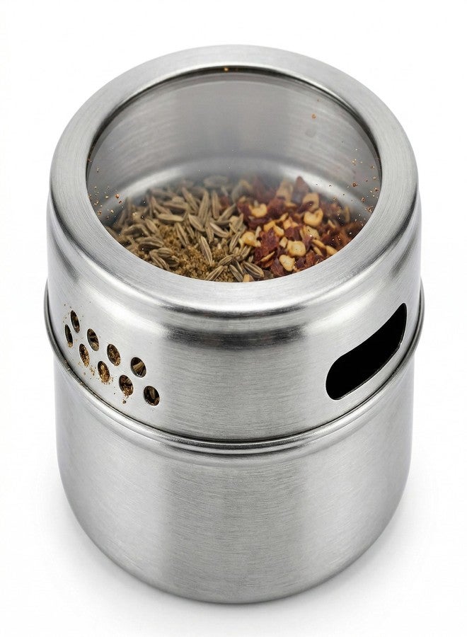 VEDHAK 2 Pcs Magnetic Spice Tins Stainless Steel 430 – Clear Top Lid with Sift & Pour Shaker | Strong Magnetic Spice Jars for Refrigerator, Kitchen Organizer, Masala Storage Container - Image 3