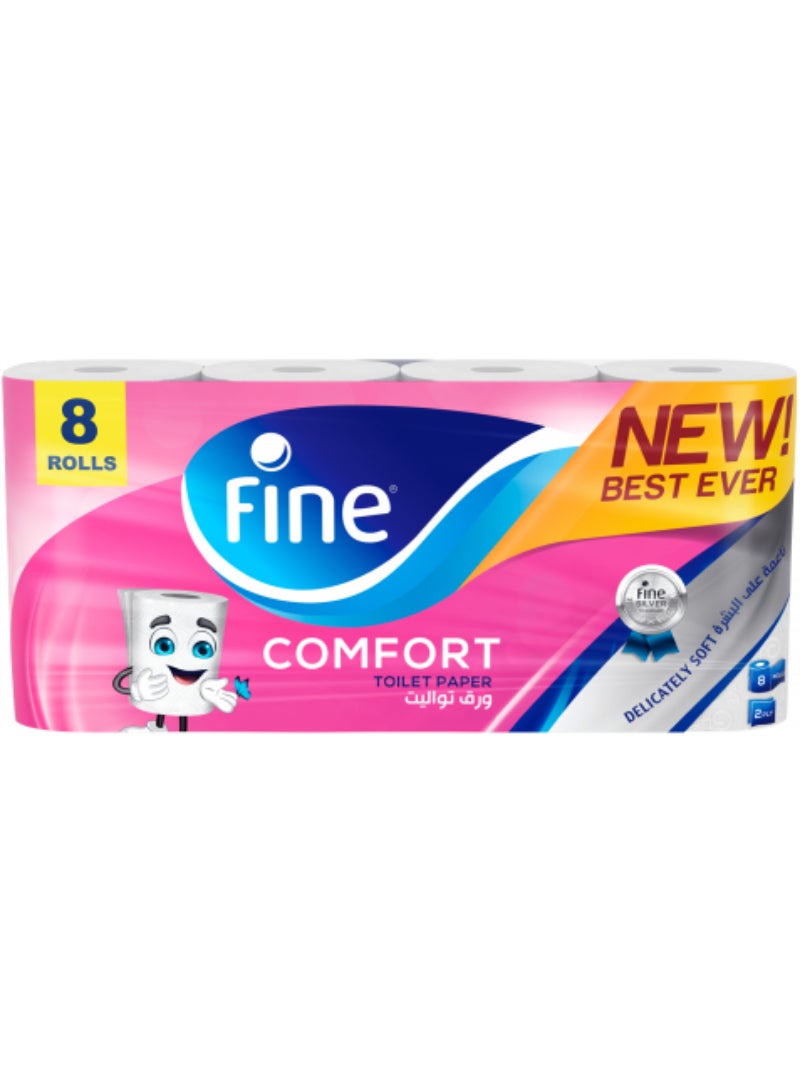 Fine Toilet Tissue Comfort 180 Sheets 2 Plies 8 Rolls