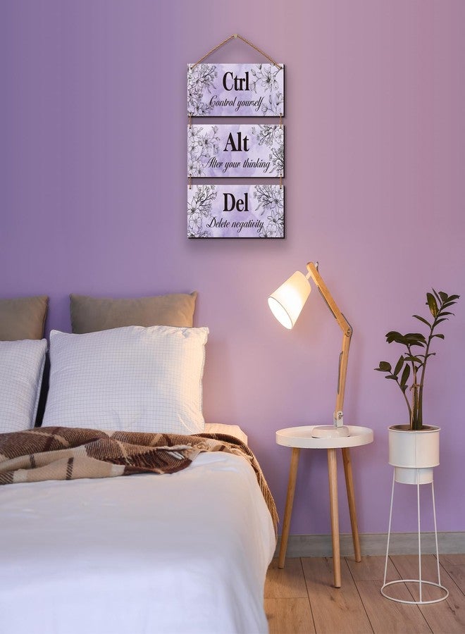 ZINYAZHE 3 Pieces Purple Wall Decor Purple Bathroom Decor Farmhouse Wooden Wall Art Inspirational Office Wall Decor with Positive Quotes Ctrl Alt Del for Girl Women Purple Room Bedroom Living Room (purple) - Image 5
