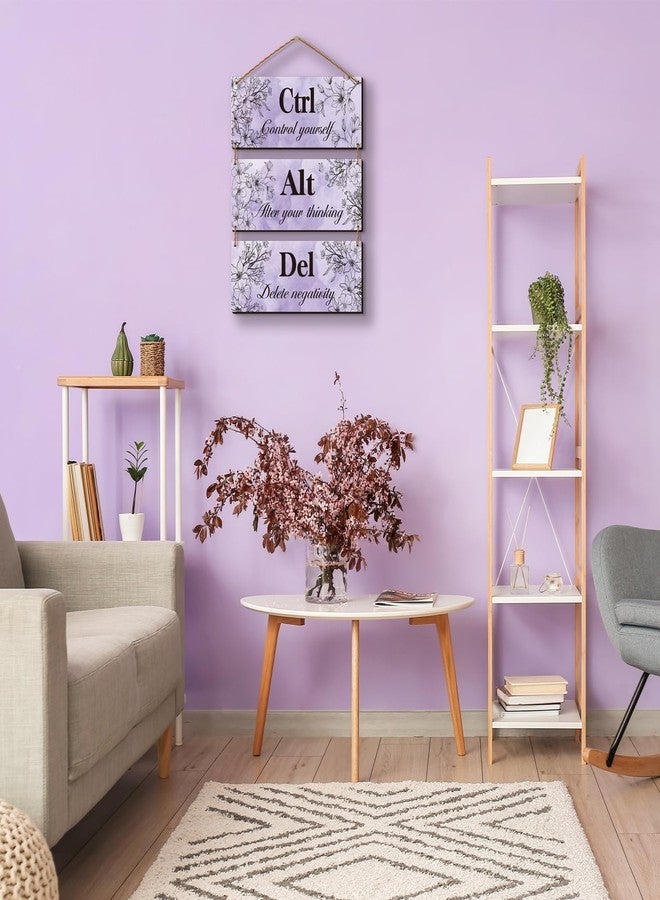 ZINYAZHE 3 Pieces Purple Wall Decor Purple Bathroom Decor Farmhouse Wooden Wall Art Inspirational Office Wall Decor with Positive Quotes Ctrl Alt Del for Girl Women Purple Room Bedroom Living Room (purple) - Image 4
