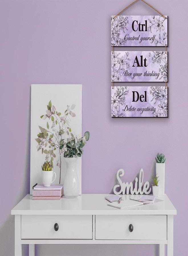 ZINYAZHE 3 Pieces Purple Wall Decor Purple Bathroom Decor Farmhouse Wooden Wall Art Inspirational Office Wall Decor with Positive Quotes Ctrl Alt Del for Girl Women Purple Room Bedroom Living Room (purple) - Image 2