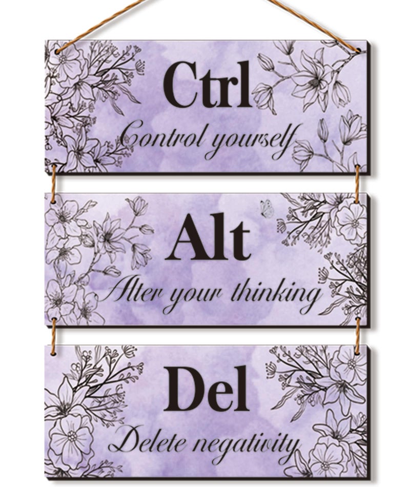 ZINYAZHE 3 Pieces Purple Wall Decor Purple Bathroom Decor Farmhouse Wooden Wall Art Inspirational Office Wall Decor with Positive Quotes Ctrl Alt Del for Girl Women Purple Room Bedroom Living Room (purple) - Image 1