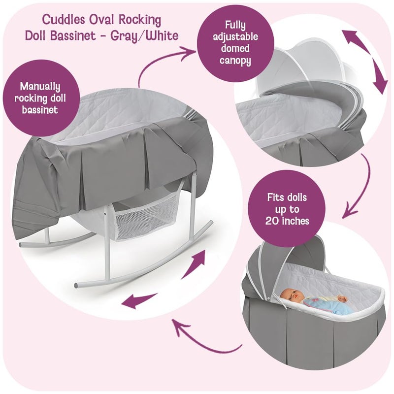 Badger Basket Cuddles Doll Bassinet with Canopy - Fits 18 to 20 Inch Dolls, Includes Storage Basket and Bedding - Pretend Play Nursery Bed for Kids - Gray - Image 2