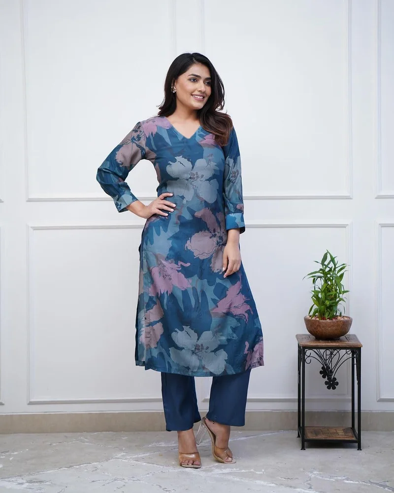 GoSriKi  GoSriKi Women's Rayon Blend Straight Printed Kurta with Pant (KITIMAT CEROSIN-GS_4XL_Blue_XXXX-Large) for Women | Best Price UAE