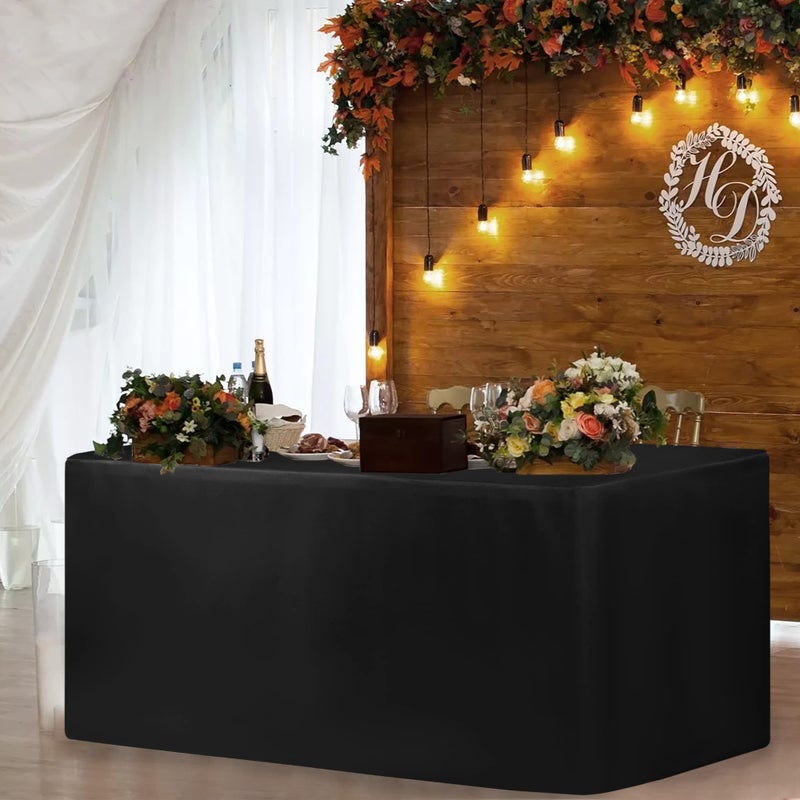 HolidayIdeas Fitted Black Tablecloths - 72 x 30 Inch - 2 Pack Rectangle Table Clothes for 6 Foot Tables, Polyester Fabric Table Cover for Trade Show, Craft Show, Parties, Birthday, Wedding - Image 4