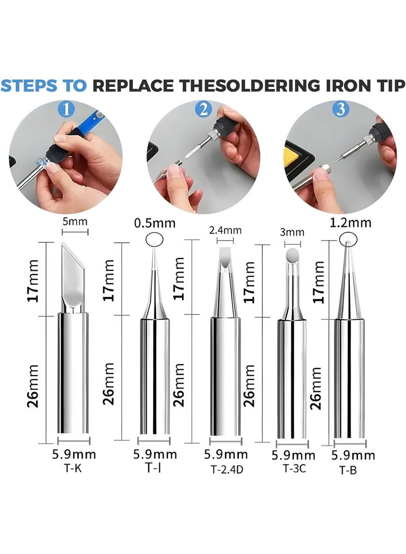 ELIKLIV Soldering Iron Kit, Portable Soldering Iron Adjustable Temperature 200-450℃ Welding Tools with 5 Solder Tips, 10g Solder Wire, Stand, 60W Solder Kit Soldering Irons Set for DIY Welding Repairing - Image 2