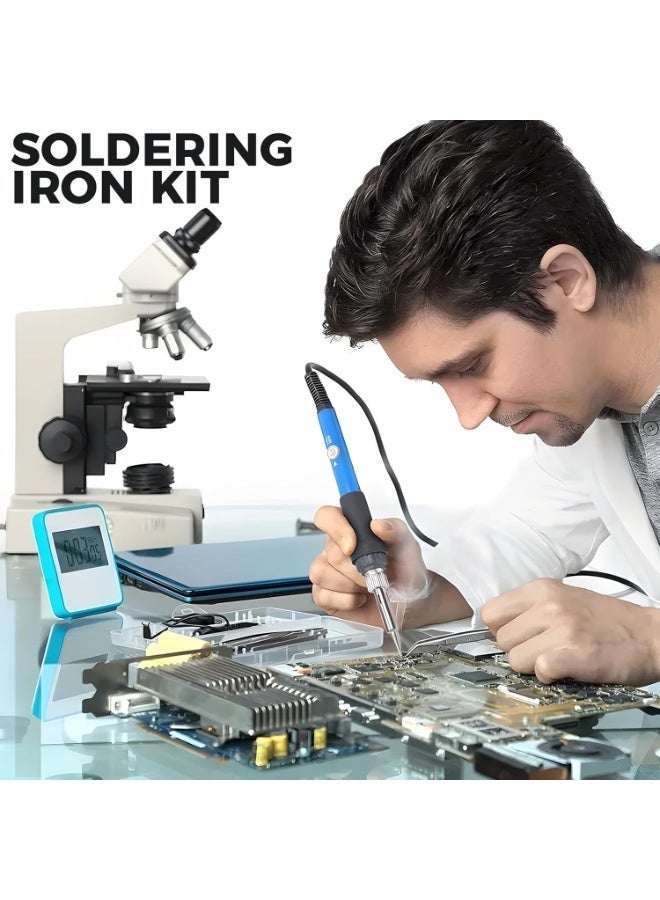 ELIKLIV Soldering Iron Kit, Portable Soldering Iron Adjustable Temperature 200-450℃ Welding Tools with 5 Solder Tips, 10g Solder Wire, Stand, 60W Solder Kit Soldering Irons Set for DIY Welding Repairing - Image 3