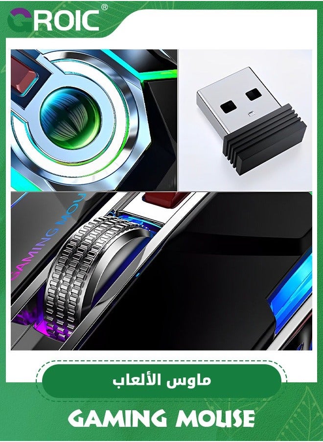 Wireless Gaming Mouse, 600Mah 2400DPI RGB Mouse High Quality Bluetooth with Mechanical Micro Switch, Plug & Play for Computer Laptop