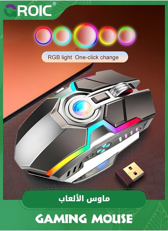 GROIC Wireless Gaming Mouse, 600Mah 2400DPI RGB Mouse High Quality Bluetooth with Mechanical Micro Switch, Plug & Play for Computer Laptop  - Image 4