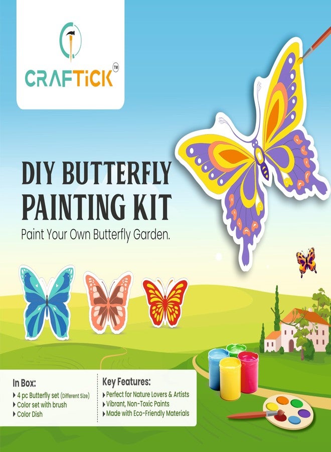 CRAFTICK® DIY Wooden Butterfly Painting Kit for Kids Ages 9-15 | Art & Craft Set with Brushes & Colors | Creative Gift & Return Gift Idea | Travel Toy & Complete Kids Art Kit - Image 1