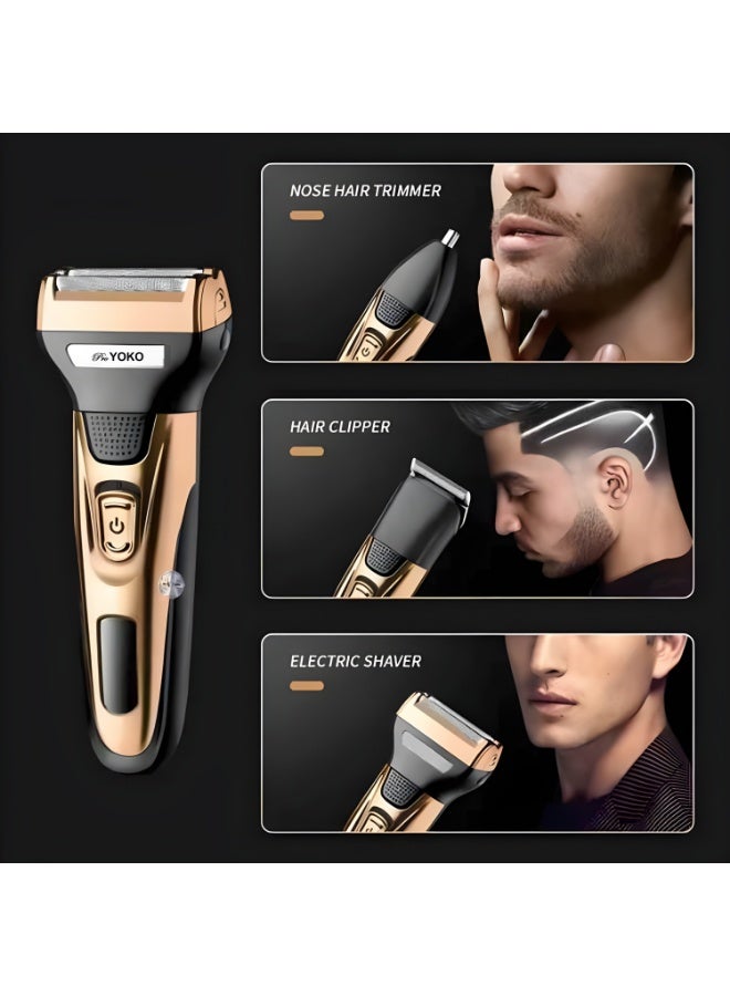 YOKO 3-in-1 Rechargeable Trimmer, Hair Clipper & Nose Trimmer - Black & Gold for Ultimate Grooming - Image 3