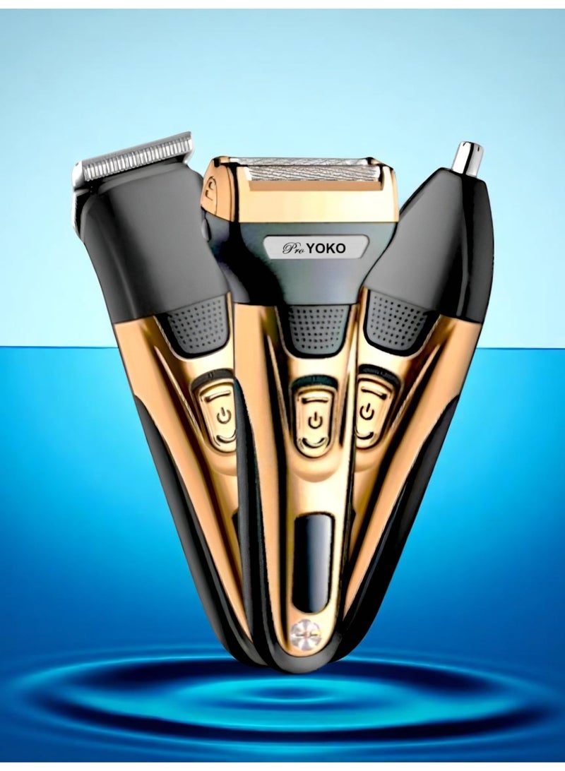 YOKO 3-in-1 Rechargeable Trimmer, Hair Clipper & Nose Trimmer - Black & Gold for Ultimate Grooming - Image 1