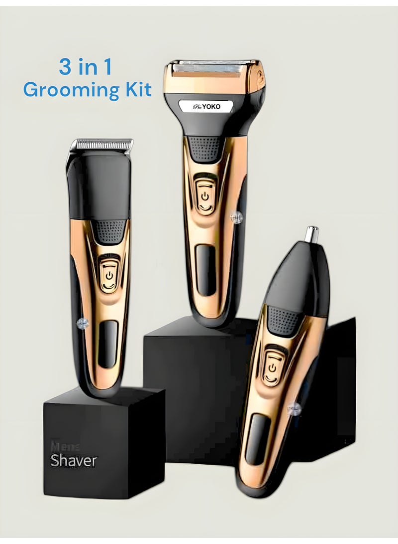 YOKO 3-in-1 Rechargeable Trimmer, Hair Clipper & Nose Trimmer - Black & Gold for Ultimate Grooming - Image 2