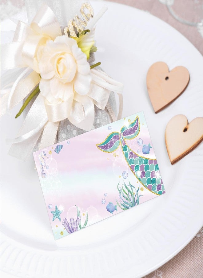 Whaline 100Pcs Mermaid Place Cards 2 x 3.5 Inch Purple Tent Name Cards Blank Seat Assignment Label Cards for Party Table Setting Supplies - Image 5