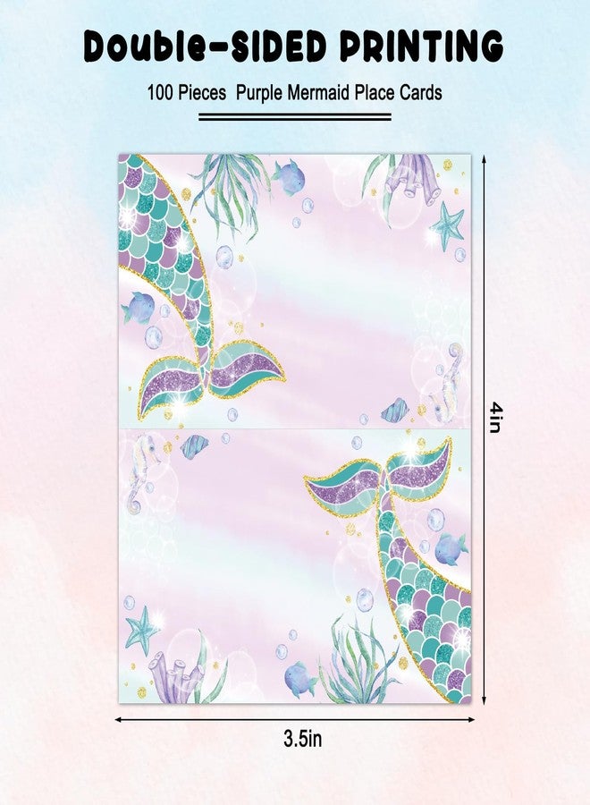 Whaline 100Pcs Mermaid Place Cards 2 x 3.5 Inch Purple Tent Name Cards Blank Seat Assignment Label Cards for Party Table Setting Supplies - Image 2