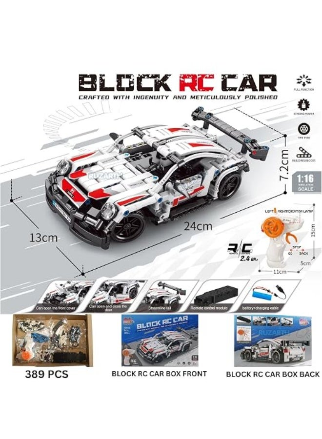 RC Car Building Kit  389 PCS, 1:16 Scale Remote Control Sports Car Toy, 2.4GHz DIY Construction Blocks Set for Kids Boys 6+ Years, STEM Educational Racing Model with Controller - Image 2