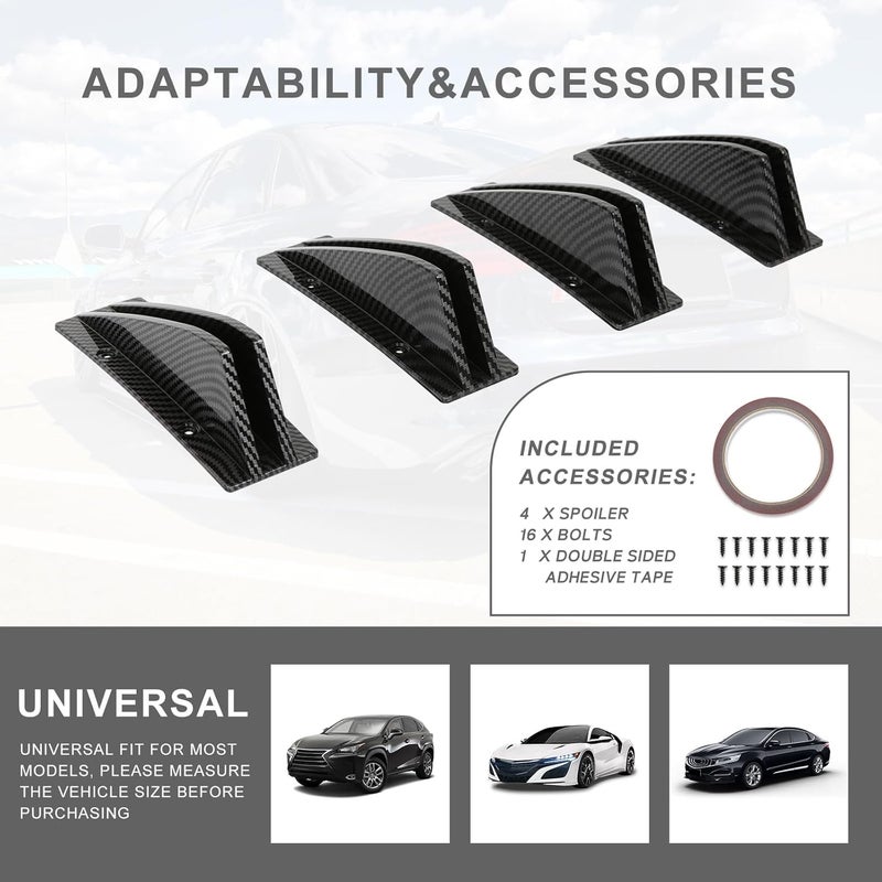 JMTBNO 4pcs Carbon Fiber Curved Shape Rear Bumper Diffuser Universal Shark Fin Spoiler Trim Covers Decoration Set Lip Wing Splitter - Image 5